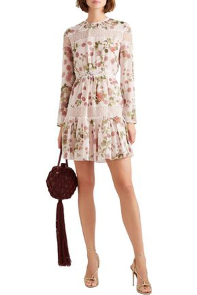 Shop Giambattista Valli Point D'esprit-paneled Floral-print Silk-georgette Mini Dress In Cream