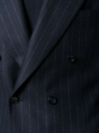 Shop Kiton Double Breasted Stripe Suit In Blue
