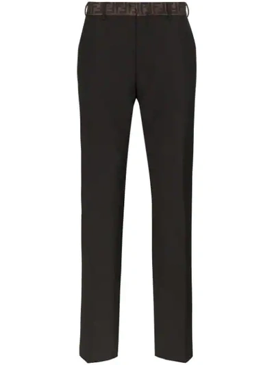 Shop Fendi Ff-waistband Tailored Trousers In Black