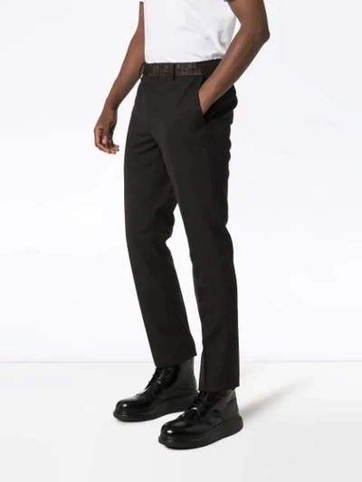 FENDI FF-WAISTBAND TAILORED TROUSERS - 黑色