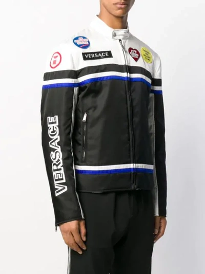 Shop Versace Logo Patch Motorcycle Jacket In Black