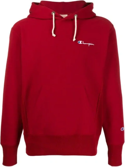 Shop Champion Embroidered Logo Hoodie In Red