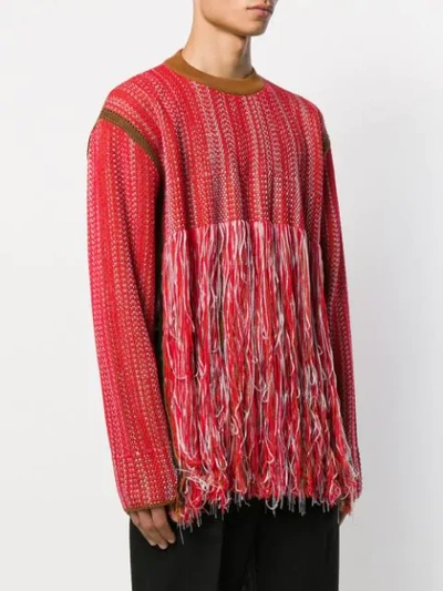 Shop Acne Studios Woven Fringed Jumper In Red