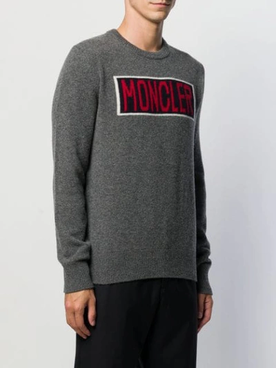 Shop Moncler Intarsia Logo Sweater In Grey