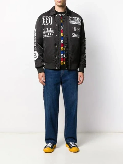 Shop Love Moschino Printed Bomber Jacket In Black