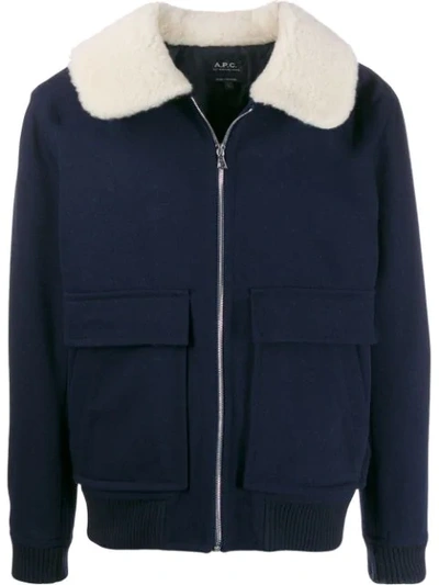 Shop Apc Contrast-collar Bomber Jacket In Blue