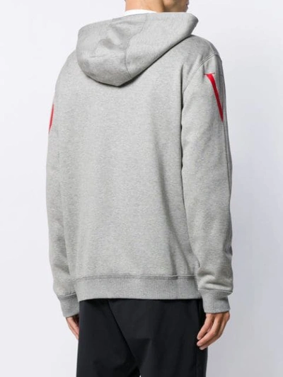 Shop Valentino Logo Print Zipped Hoodie In Grey