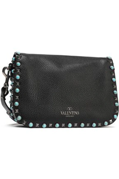 Shop Valentino Rockstud Rolling Pebbled-leather Shoulder Bag In Black