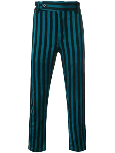 Shop Ann Demeulemeester Striped Trousers - Blue