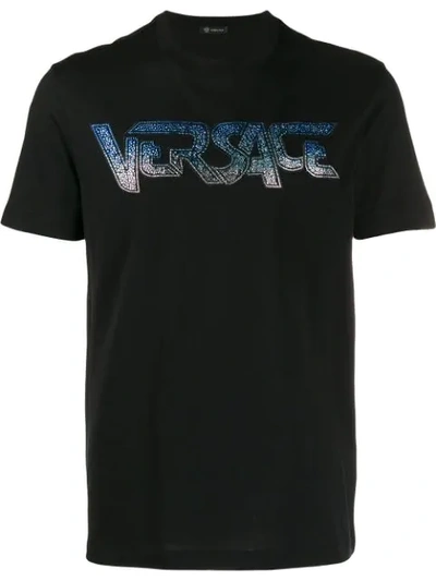 Shop Versace Embellished Logo T-shirt In Black