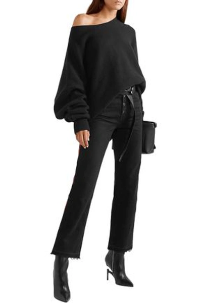 Shop Amiri Glittered Frayed High-rise Straight-leg Jeans In Black