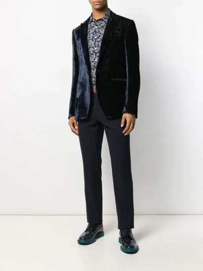 Shop Etro Velvet Blazer In Blue