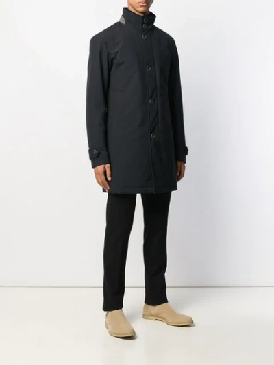 HERNO SINGLE-BREASTED STAND COLLAR COAT - 蓝色