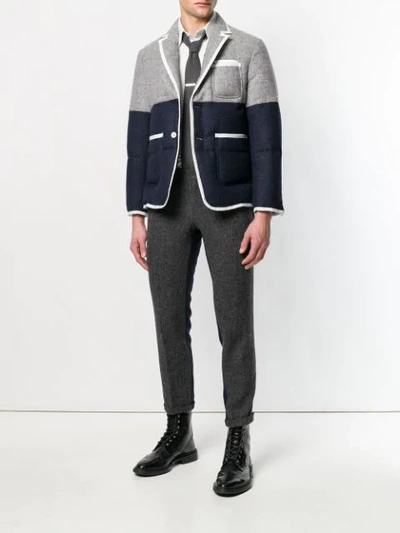 Shop Thom Browne Bicolor Unconstructed Skinny Wool Trouser In Grey