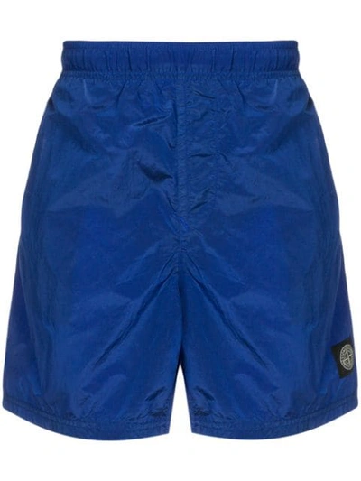 Shop Stone Island Logo Patch Swim Shorts In Blue