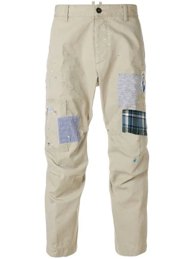 Shop Dsquared2 Cropped Patchwork Trousers In Neutrals