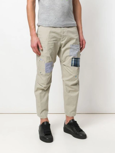 Shop Dsquared2 Cropped Patchwork Trousers In Neutrals