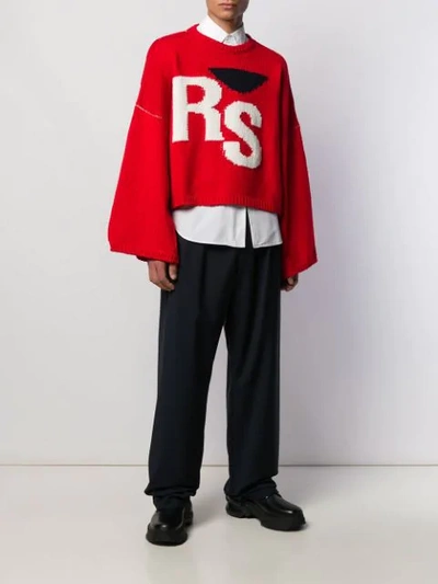 Shop Raf Simons Logo Embroidered Sweater In Red
