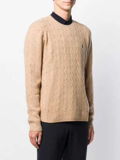 Shop Polo Ralph Lauren Cable Knit Jumper In Brown