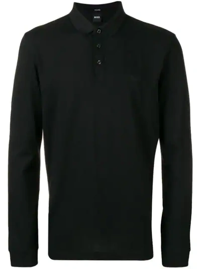 Shop Hugo Boss Long Sleeved Polo Shirt In Black