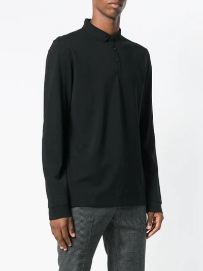 Shop Hugo Boss Long Sleeved Polo Shirt In Black