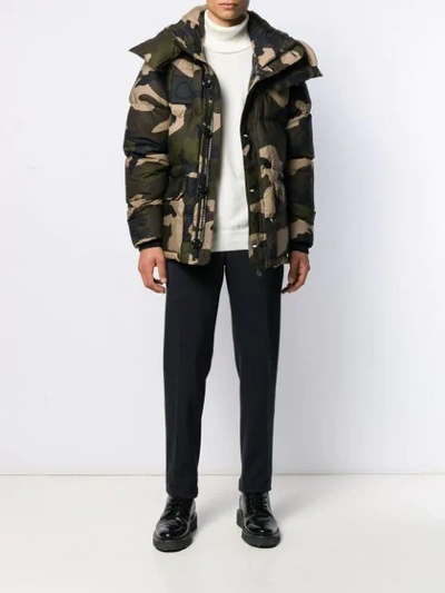 Shop Moncler Camouflage-print Down Jacket In Green