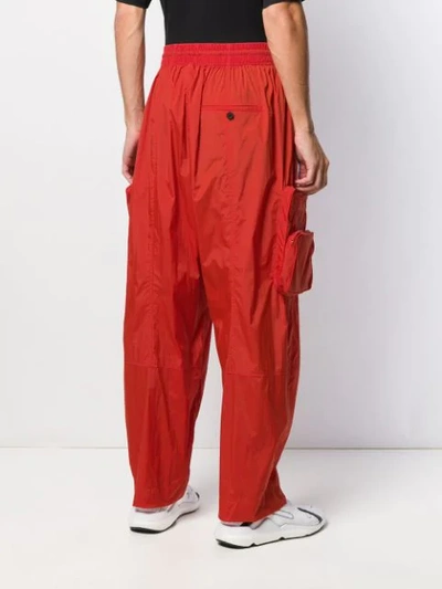 Y-3 Men's Shell Side-stripe Track Pants W/ Cargo Pockets In Orange Y-3 Men's Shell Side-stripe Track Pants W/ Cargo Pockets In Orange