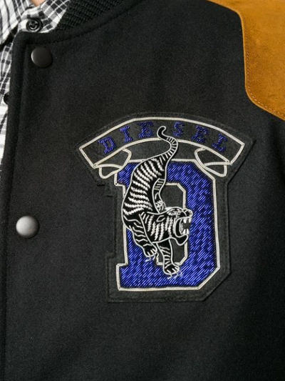 Shop Diesel Embroidered Patch Bomber Jacket In Black
