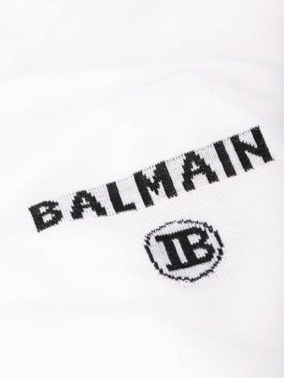 Shop Balmain Logo Intarsia Turtleneck Jumper In White