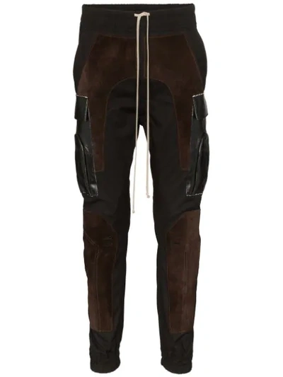 RICK OWENS LEATHER PATCH SKINNY TROUSERS - 黑色