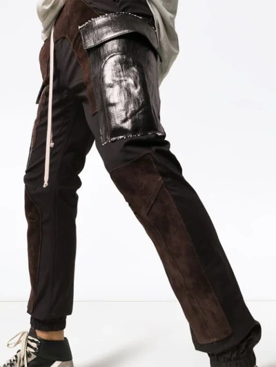 RICK OWENS LEATHER PATCH SKINNY TROUSERS - 黑色