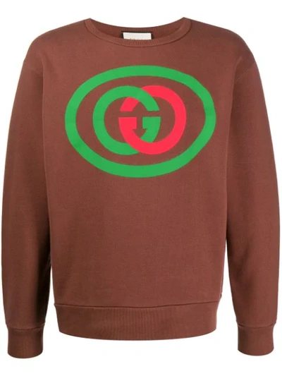 Shop Gucci Interlocking G Print Sweatshirt In Brown