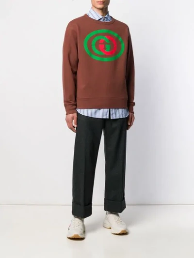 GUCCI INTERLOCKING G PRINT SWEATSHIRT - 棕色