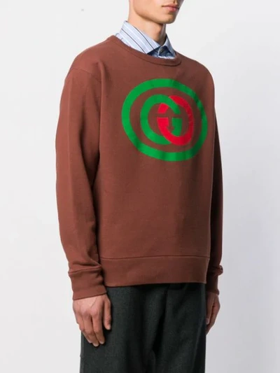 GUCCI INTERLOCKING G PRINT SWEATSHIRT - 棕色