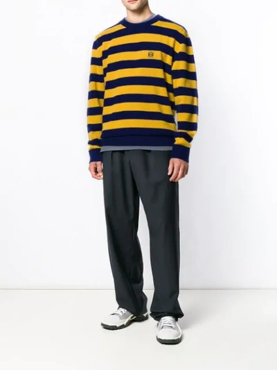 Shop Loewe Striped Embroidered Logo Knitted Sweater In Yellow