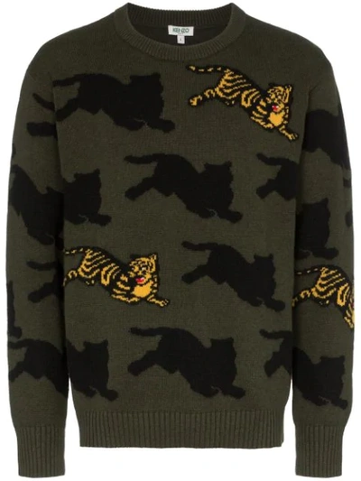 Shop Kenzo Tiger Motif Jumper In Green