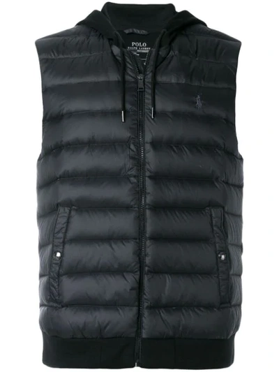 Shop Polo Ralph Lauren Padded Hooded Gilet In Black