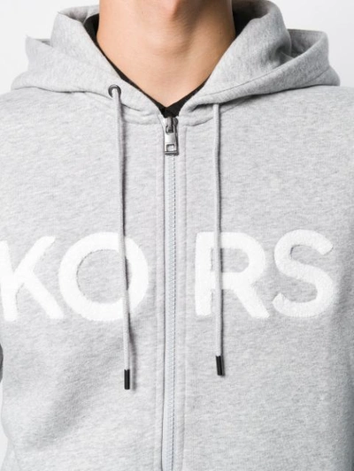 Shop Michael Kors Logo Print Hoodie In Heather Grey