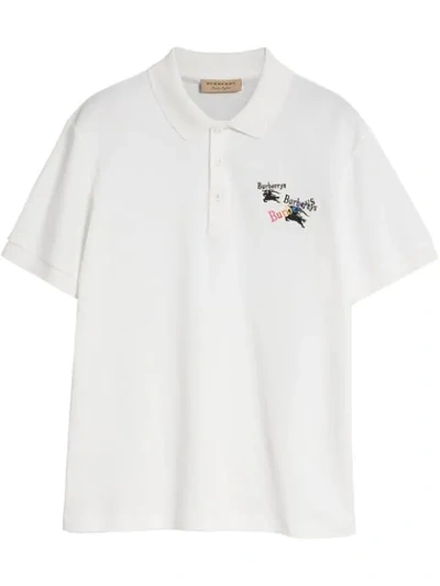 Shop Burberry Triple Archive Logo Cotton Piqué Polo Shirt In White
