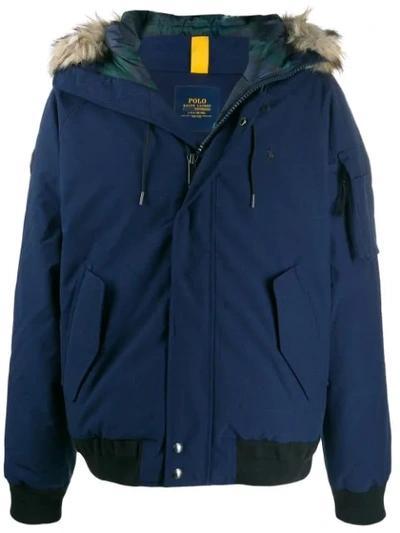 Shop Polo Ralph Lauren Fur-hood Down Jacket In Blue