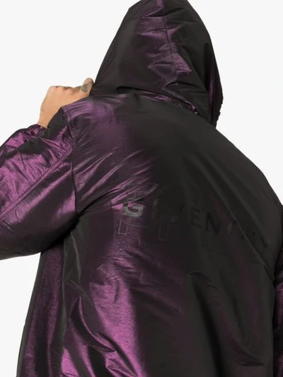Shop Givenchy Logo Print Hooded Jacket In Purple