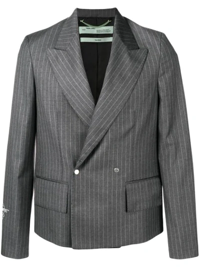 Shop Off-white Fitted Pinstripe Jacket - Grey