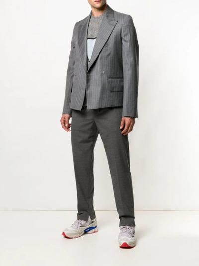 Shop Off-white Fitted Pinstripe Jacket - Grey