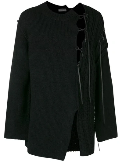 Shop Yohji Yamamoto Cut Out Knit Sweater - Black