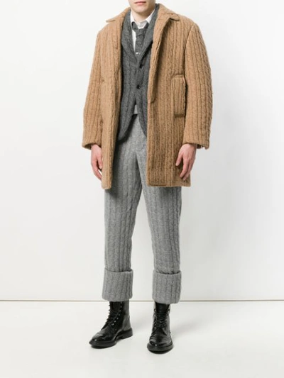 Shop Thom Browne Ribbed Baby Cable Camel Hair Bal Collar Overcoat In Neutrals