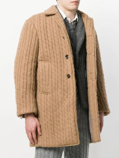 Shop Thom Browne Ribbed Baby Cable Camel Hair Bal Collar Overcoat In Neutrals