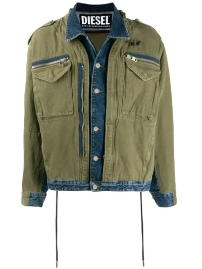 Shop Diesel Cargo Pocket Denim Jacket In Green