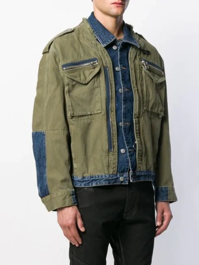 Shop Diesel Cargo Pocket Denim Jacket In Green