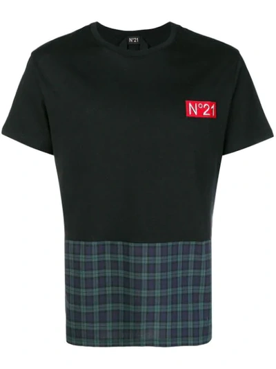 Shop N°21 Check Panel T-shirt In Black