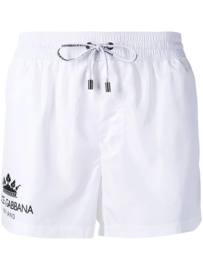 Shop Dolce & Gabbana Logo Swim Shorts In White